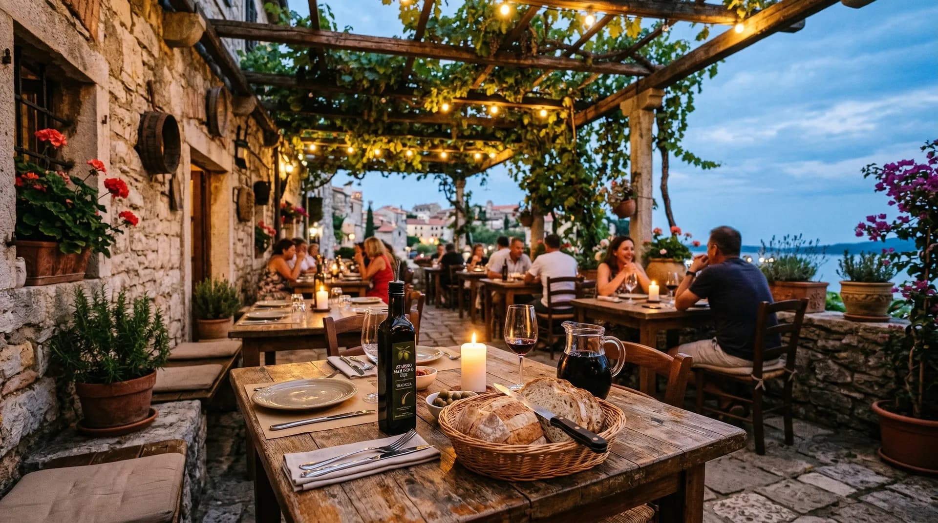 Konoba-Terrasse am Abend in Istrien