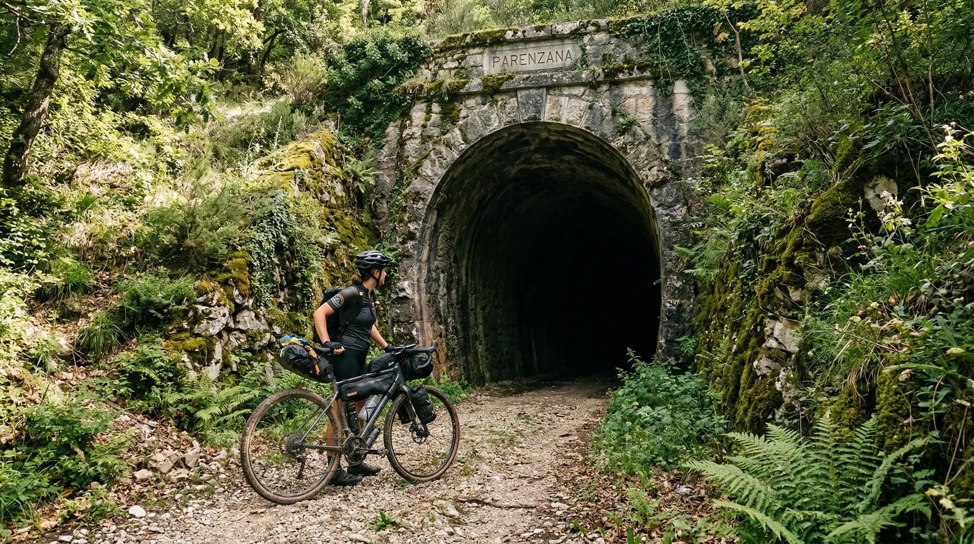 Radfahrer vor dem Parenzana-Tunnel